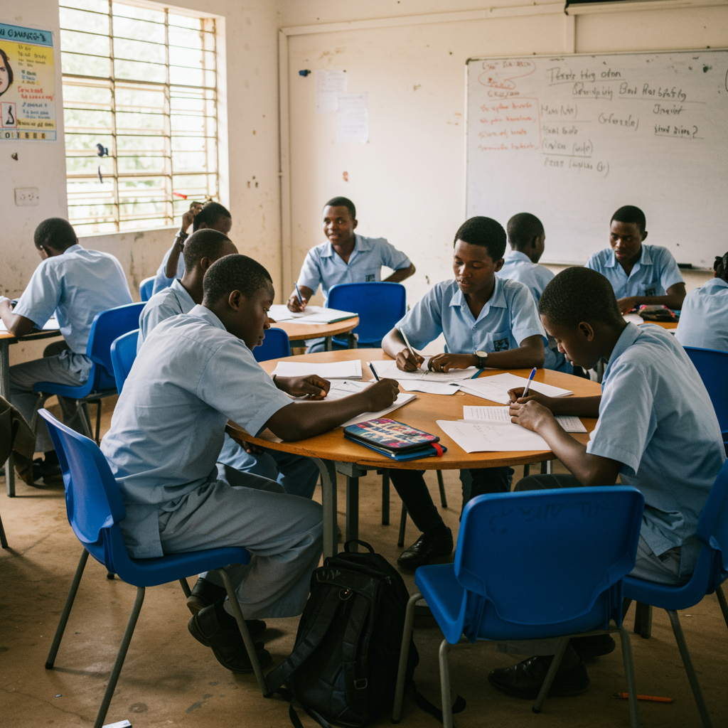 Colorful classroom with students