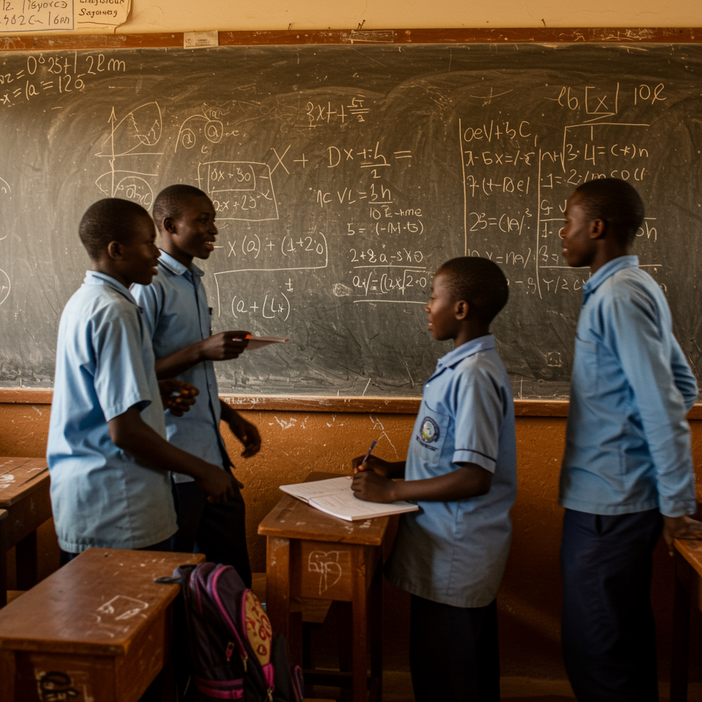 Nigerian teacher with students